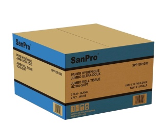 SanPro® Ultra-Soft 2 ply Jumbo Toilet Tisssue Cs/12rls x 1000'